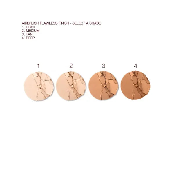 Four shades of bronzer with labels on a white background