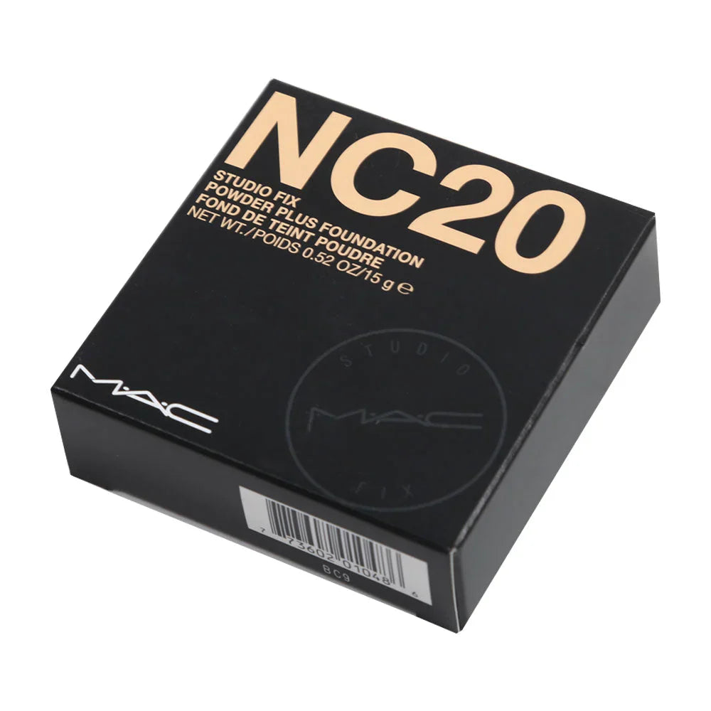 MAC Studio Fix Powder Plus Foundation box with NC20 shade on a white background